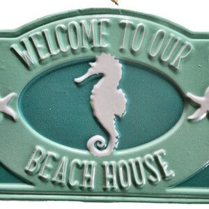 Beach House Sign Welcome To Our Beachouse Reflective Aluminum Hanging 5.5"x8"